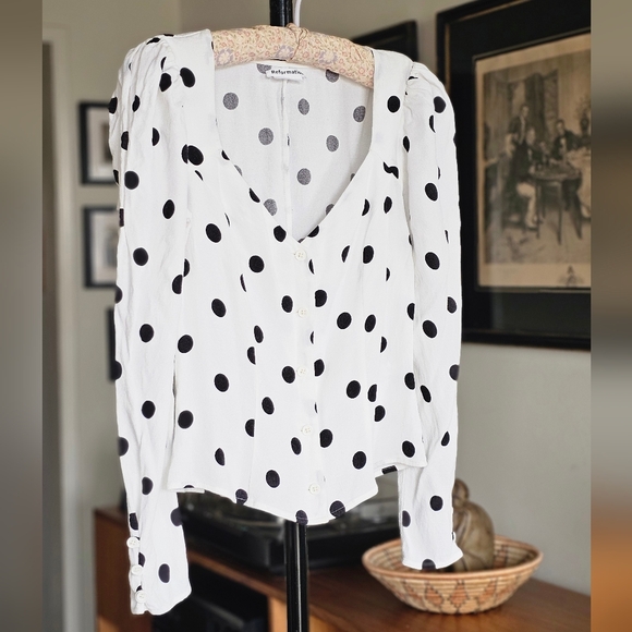 Reformation Polka Dot Puff Sleeve Blouse - Picture 2 of 8